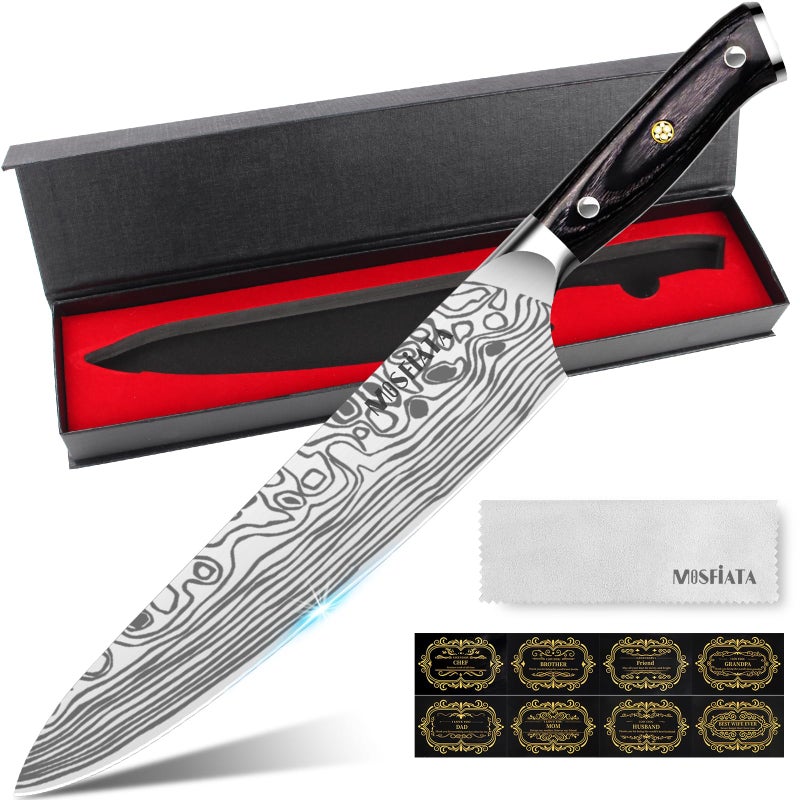 MOSFiATA Chef Knife 10 Inch Super Sharp Professional Kitchen Knife with Finger Guard in Gift Box, German High Carbon Stainless Steel EN.4116 Cooking Knife with Micarta Handle - Image 1